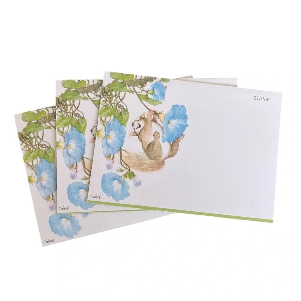 Vintage Tri-Fold Greeting Cards Squirrel on a Morning Glory Blank